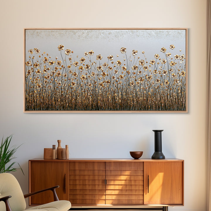 Minimal Meadow Flowers Framed Canvas Print, Scandinavian Art, Wall Decor, Living Room Decor, Oil Painting, Nordic, Canvas Art, SCA-2x1-6