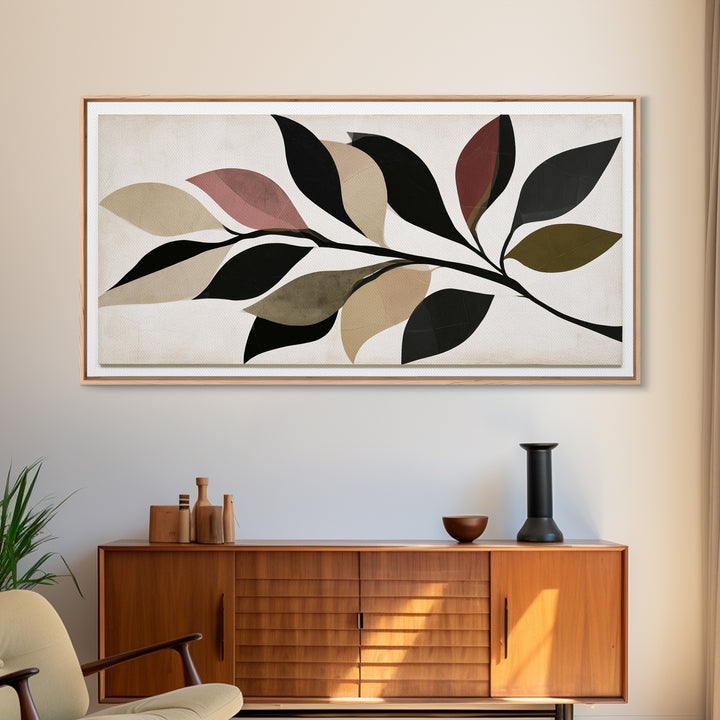 Single Black Branch on Warm White Background Canvas Print, Scandinavian Art, Christmas Decor, Living Room Decor, Oil Painting, SCA-2x1-64