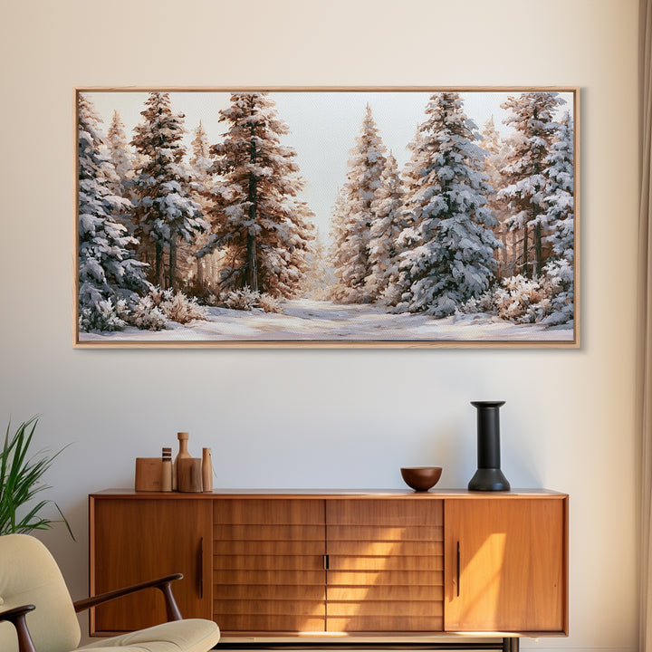 Snowy Nordic Forest Canvas Print, Scandinavian Art, Canvas Print, Living Room Decor, Fine Art, Nordic, Textured Painting, SCA-2x1-69