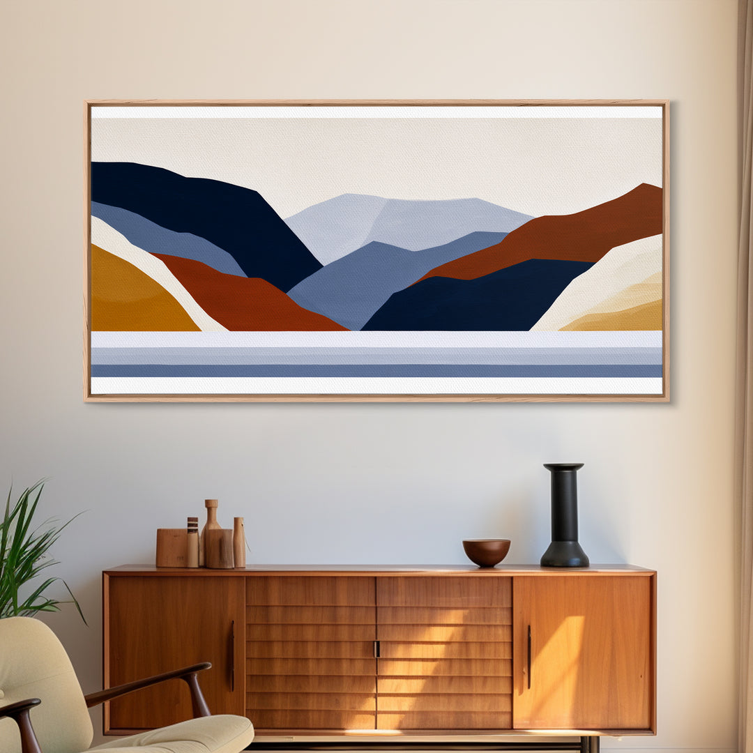 Minimal Fjord Landscape Canvas Print, Scandinavian Art, Living Room Decor, Oil Painting, Nordic, Living Room Wall Art, SCA-2x1-70