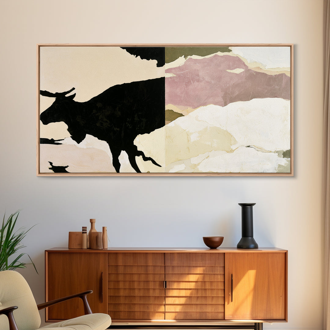 Reindeer Silhouette in Snowy Landscape Canvas Print, Scandinavian Art, Wall Hanging, Living Room Decor, Fine Art, Nordic, SCA-2x1-74