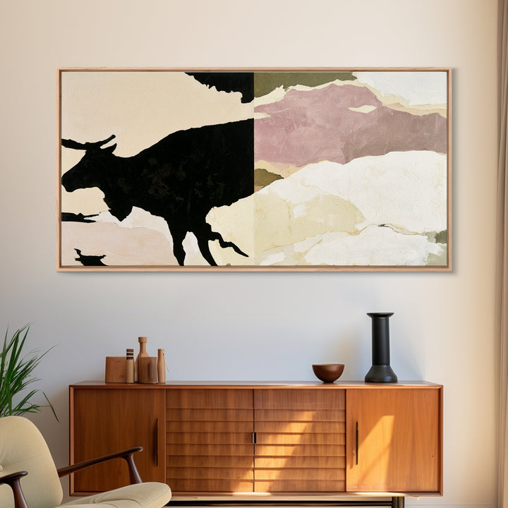 Reindeer Silhouette in Snowy Landscape Canvas Print, Scandinavian Art, Wall Hanging, Living Room Decor, Fine Art, Nordic, SCA-2x1-74