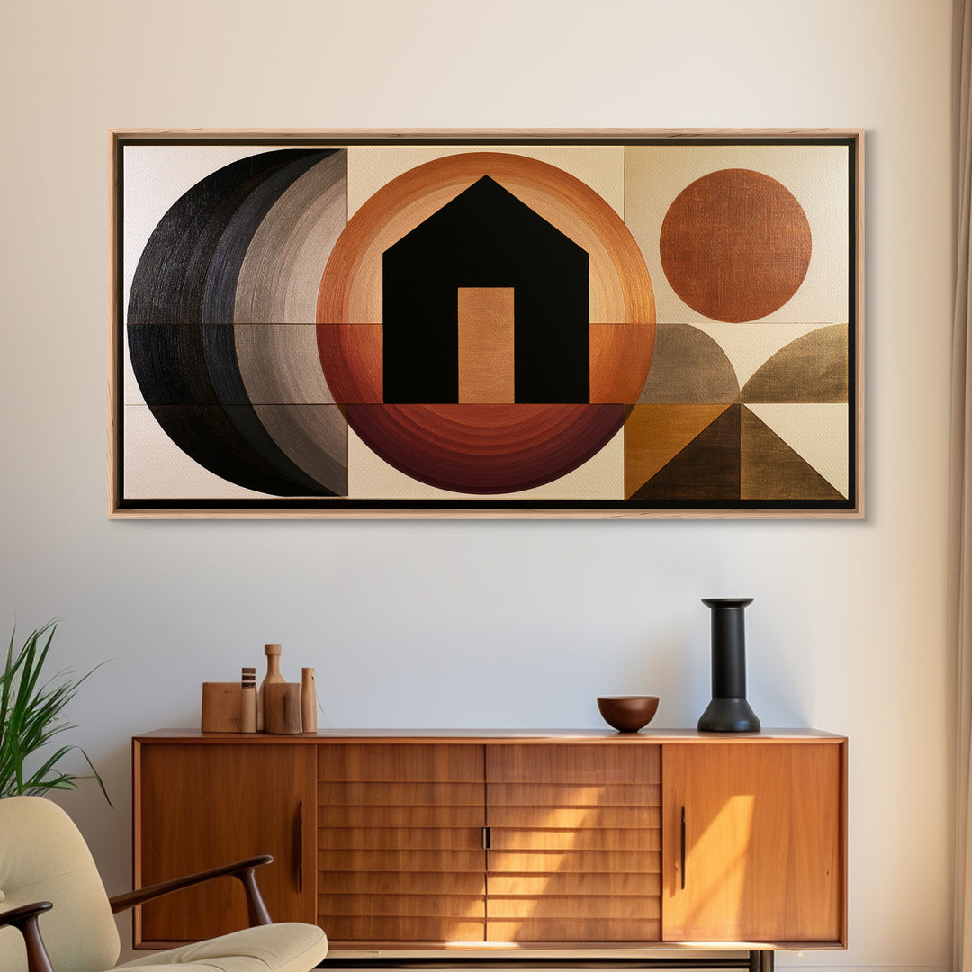 Simple Black House Shape Framed Canvas Print, Scandinavian Art, Contemporary Art, Living Room Decor, Abstract Art, Nordic, SCA-2x1-75