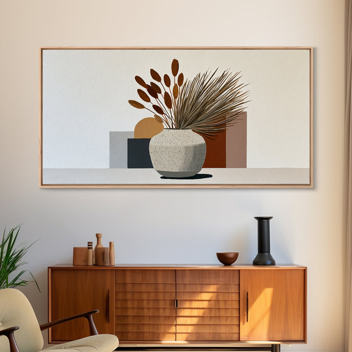 Ceramic Vase with Dried Grasses Framed Canvas Print, Scandinavian Art, Modern Wall Art, Living Room Decor, Watercolor Art, SCA-2x1-81