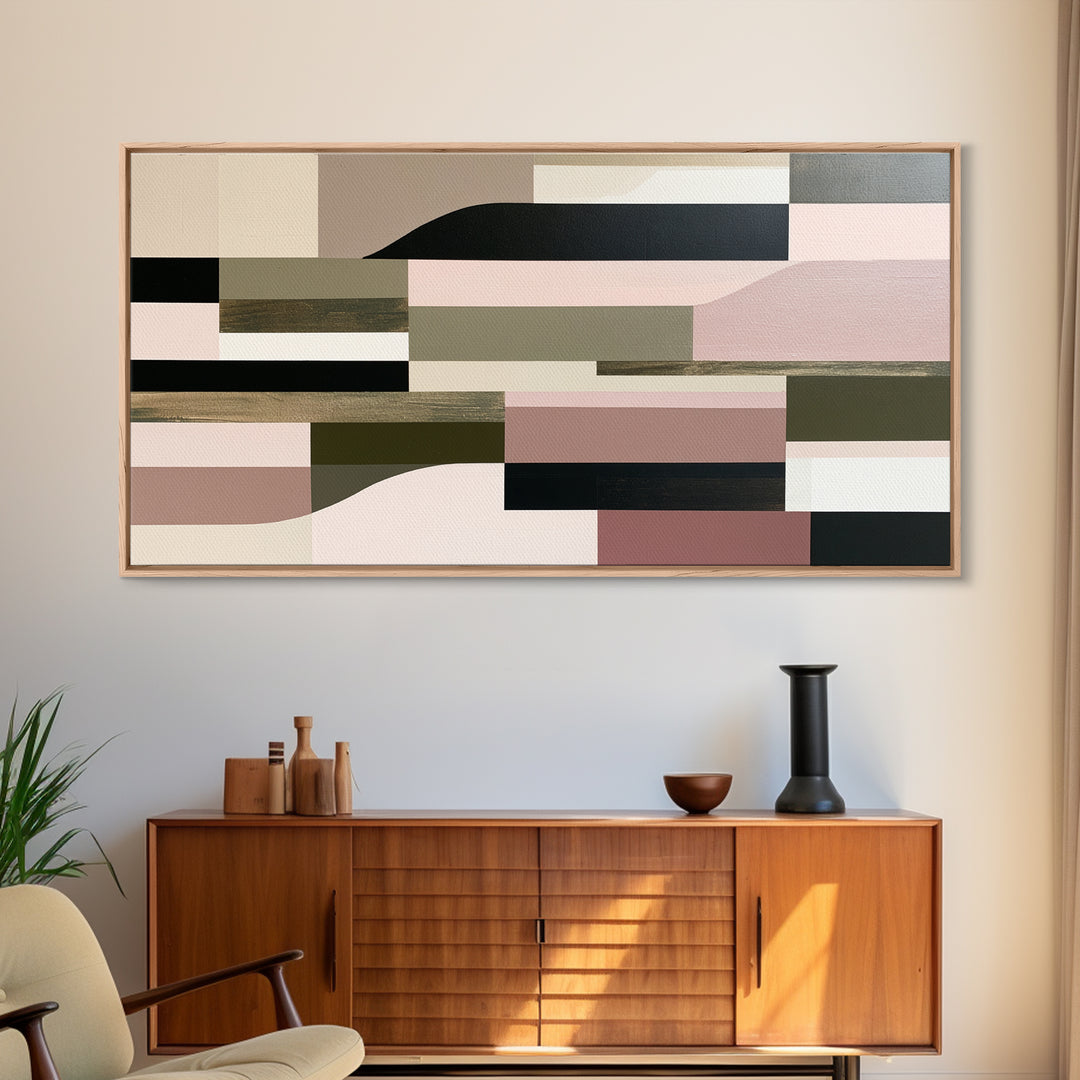 Calm Lake Dock Framed Canvas Print, Scandinavian Art, Living Room Decor, Oil Painting, Nordic, Abstract Wall Art, SCA-2x1-83