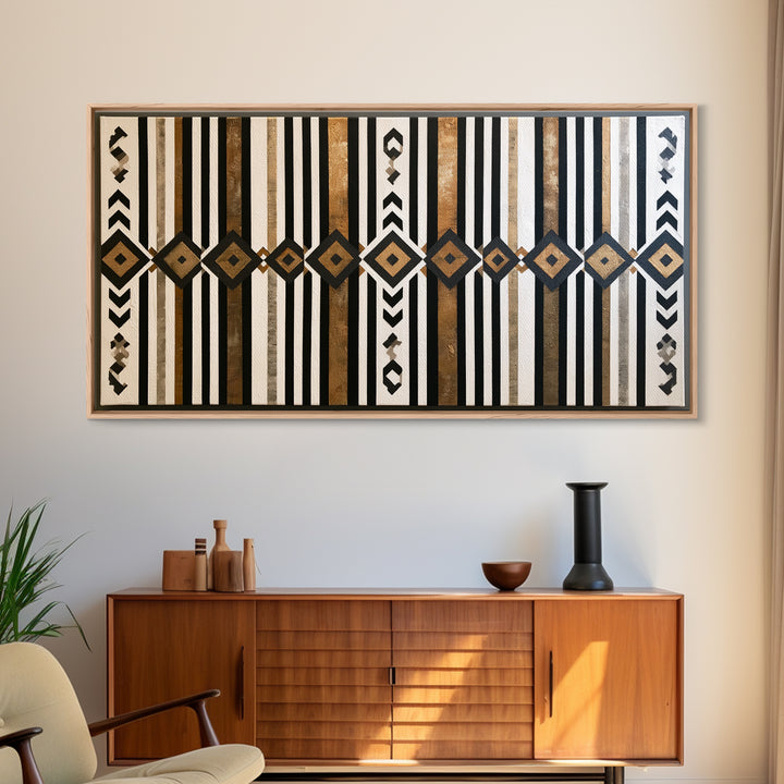 Scandinavian Textile Pattern Framed Canvas Print, Scandinavian Art, Abstract Wall Art, Living Room Decor, Fine Art, Nordic, SCA-2x1-84
