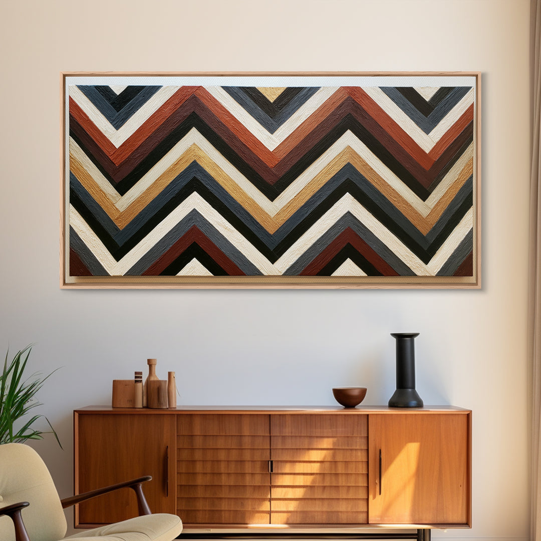 Herringbone Monochrome Pattern Framed Canvas Print, Scandinavian Art, Digital Wall Art, Living Room Decor, Oil Painting, Nordic, SCA-2x1-90