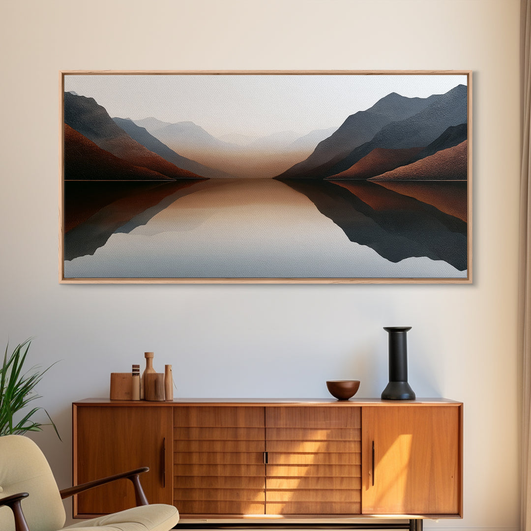 Minimal Fjord Landscape Canvas Print, Scandinavian Art, Living Room Decor, Oil Painting, Nordic, Living Room Wall Art, SCA-2x1-94