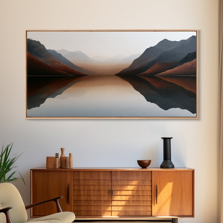 Minimal Fjord Landscape Canvas Print, Scandinavian Art, Living Room Decor, Oil Painting, Nordic, Living Room Wall Art, SCA-2x1-94