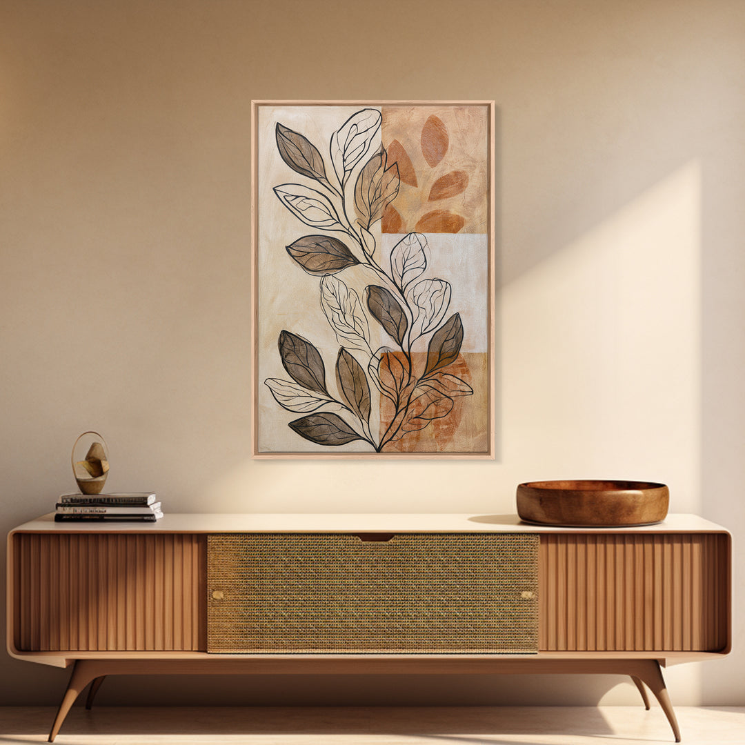 Pale Oak Botanical Line Drawing Framed Canvas Print, Scandinavian Art, Living Room Decor, Fine Art, Nordic, Gallery Decor, SCA-2x3-13