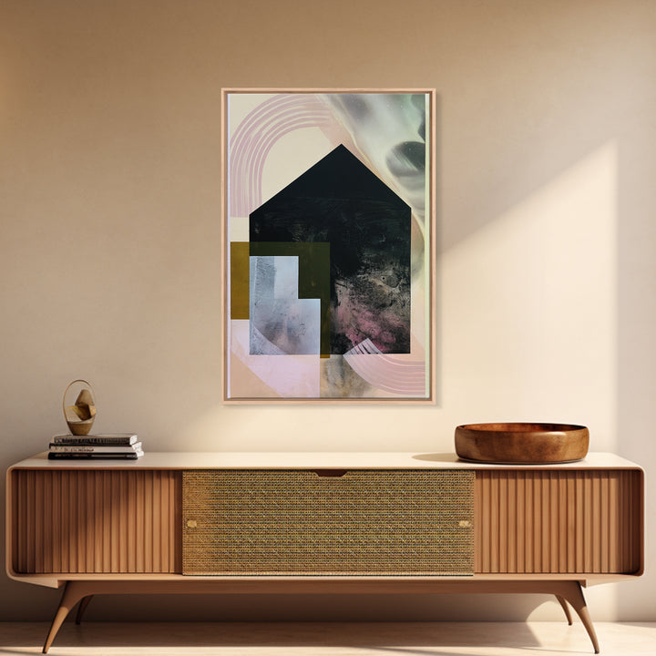 Simple Black House Shape Canvas Print, Scandinavian Art, Original Painting, Living Room Decor, Nordic, Modern Wall Art, SCA-2x3-15