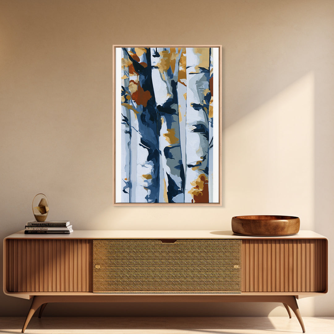 Birch Tree Trunks Framed Canvas Print, Scandinavian Art, Abstract Wall Art, Living Room Decor, Abstract Art, Nordic, SCA-2x3-17