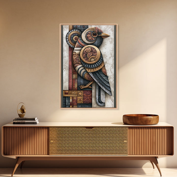 Nordic Folk Bird Framed Canvas Print, Scandinavian Art, Oil Painting, Living Room Decor, Fine Art, Nordic, Boho Wall Decor, SCA-2x3-19