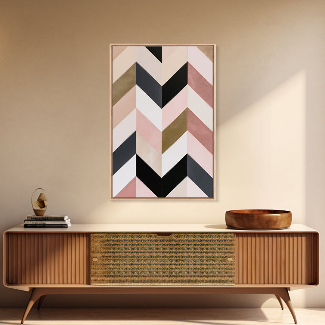 Herringbone Monochrome Pattern Framed Canvas Print, Scandinavian Art, Decor, Living Room Decor, Fine Art, Nordic, Printable Art, SCA-2x3-30