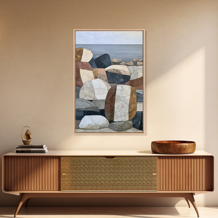 Quiet Coastal Rocks and Gray Sea Canvas Print, Scandinavian Art, Wall Hanging, Living Room Decor, Nordic, Living Room Wall Art, SCA-2x3-31