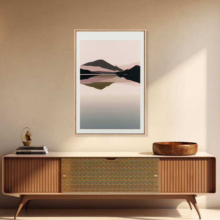 Minimal Fjord Landscape Framed Canvas Print, Scandinavian Art, Oil Painting, Living Room Decor, Nordic, Boho Wall Decor, SCA-2x3-34