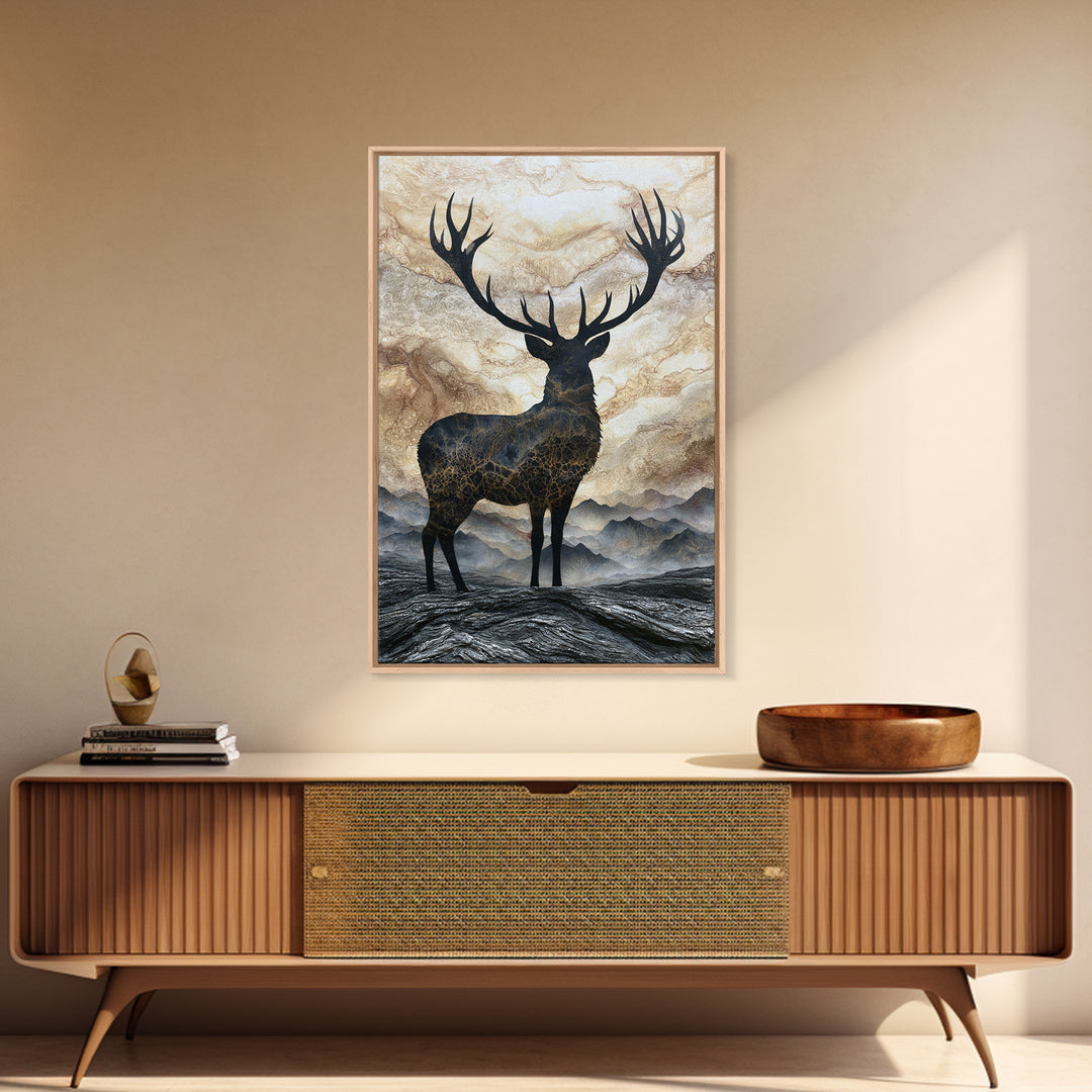 Reindeer Silhouette in Snowy Landscape Canvas Print, Scandinavian Art, Digital Wall Art, Living Room Decor, Nordic, SCA-2x3-38