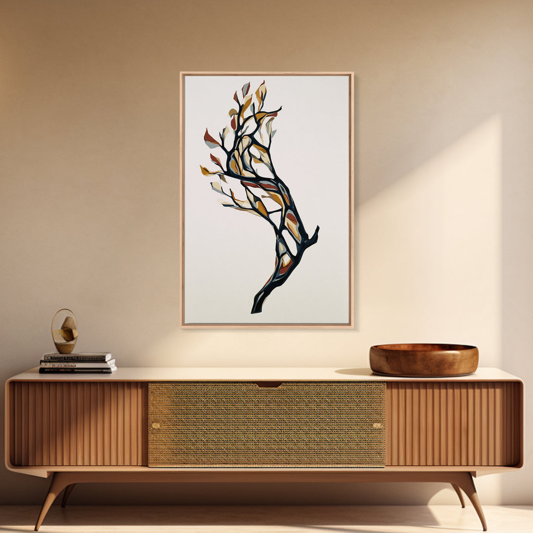 Single Black Branch on Warm White Background Canvas Print, Scandinavian Art, Mid Century Modern, Living Room Decor, Nordic, SCA-2x3-4