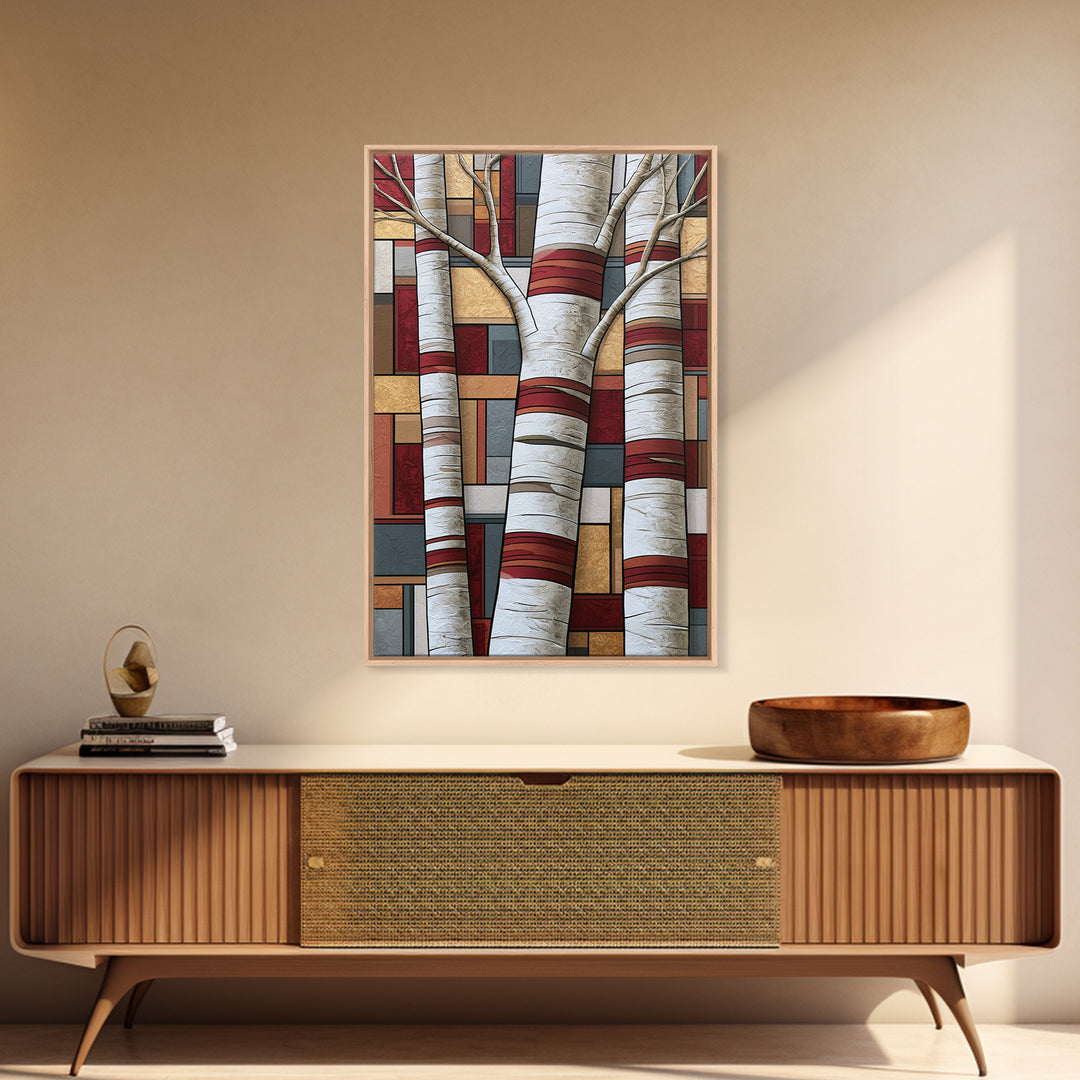 Birch Tree Trunks Framed Canvas Print, Scandinavian Art, Abstract Wall Art, Living Room Decor, Abstract Art, Nordic, SCA-2x3-41
