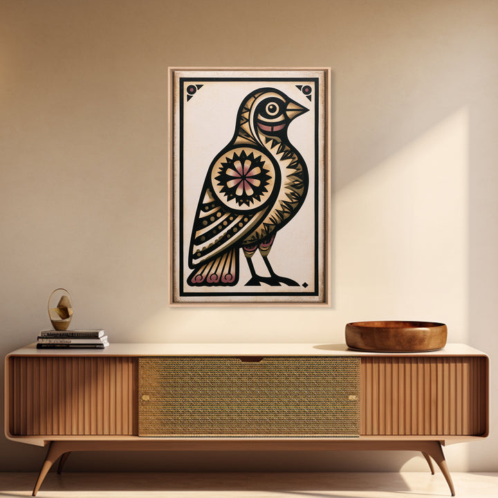 Nordic Folk Bird Framed Canvas Print, Scandinavian Art, Modern Wall Art, Living Room Decor, Fine Art, Nordic, Statement Artwork, SCA-2x3-43