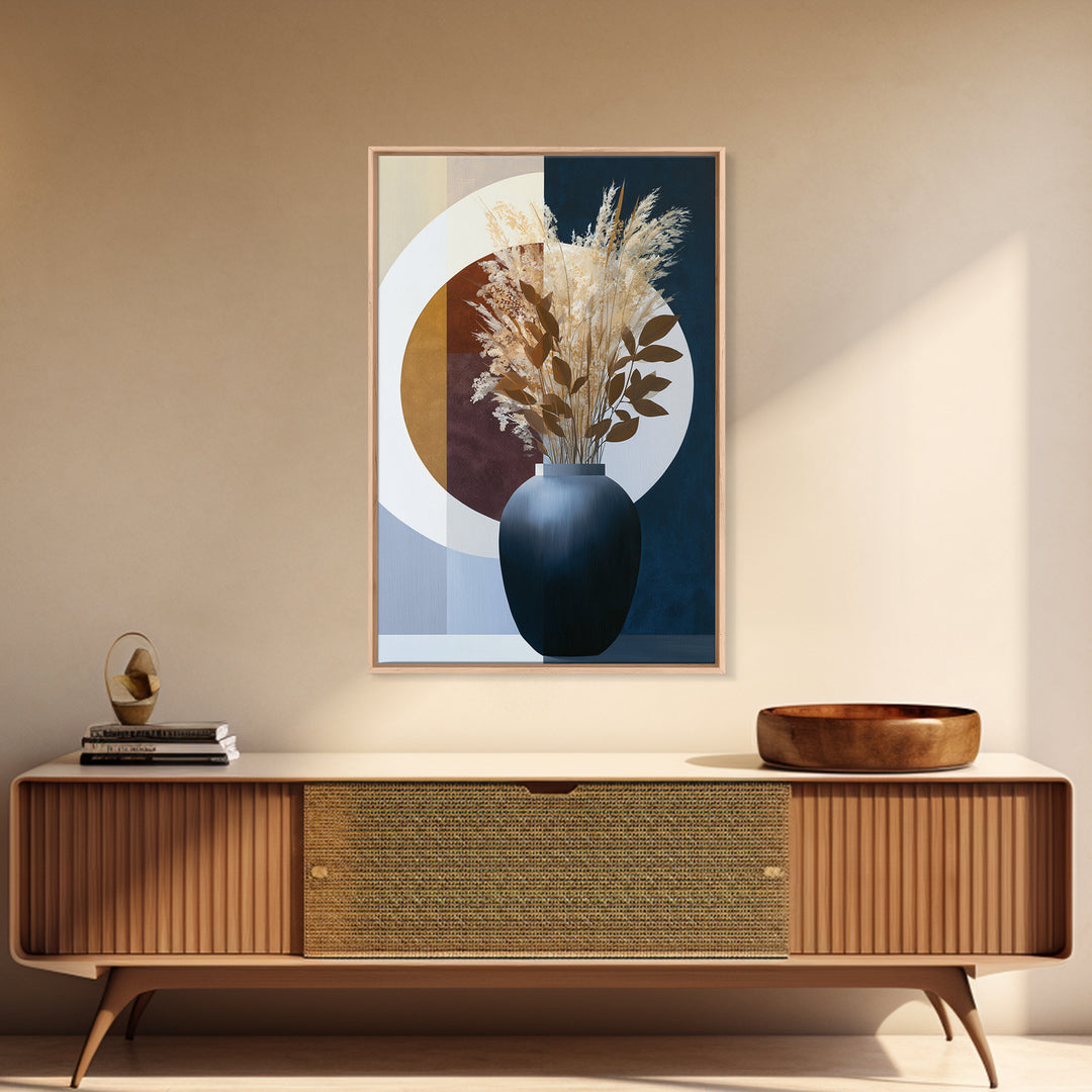Ceramic Vase with Dried Grasses Canvas Print, Scandinavian Art, Boho Wall Art, Living Room Decor, Nordic, Modern Decor, SCA-2x3-45