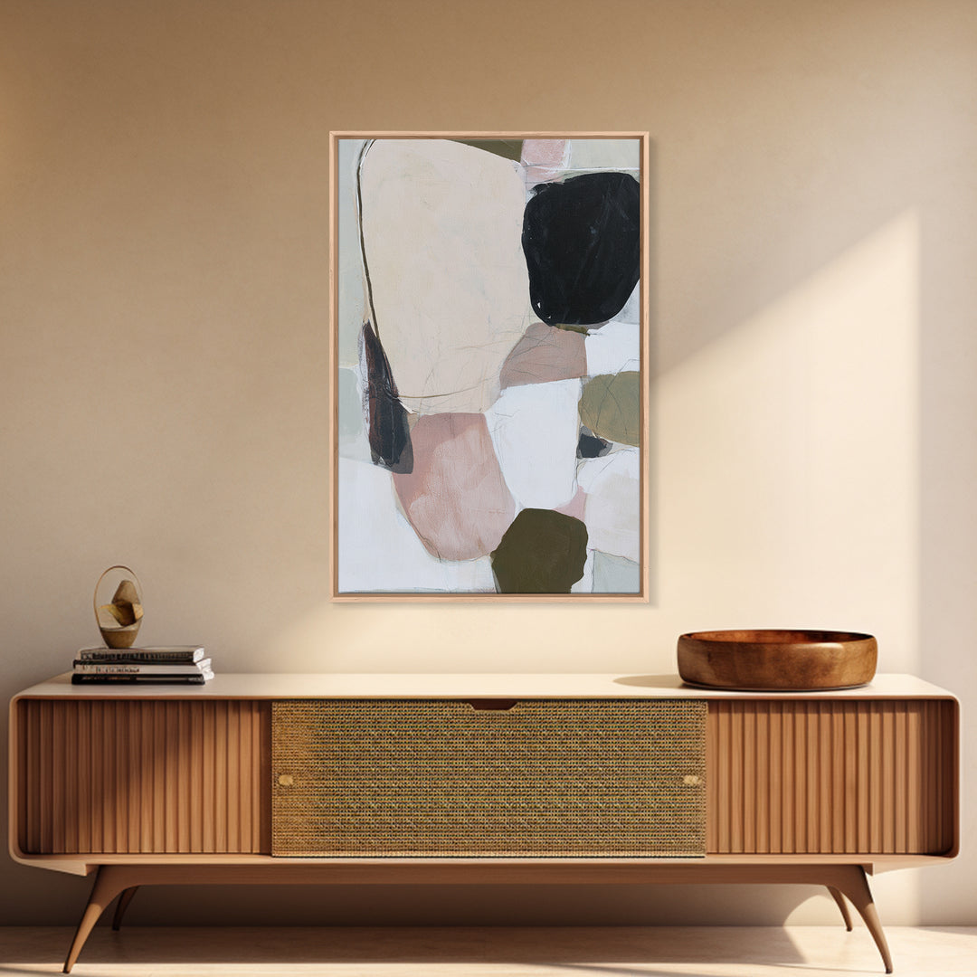 Quiet Coastal Rocks and Gray Sea Framed Canvas Print, Scandinavian Art, Abstract Wall Art, Living Room Decor, Fine Art, Nordic, SCA-2x3-55