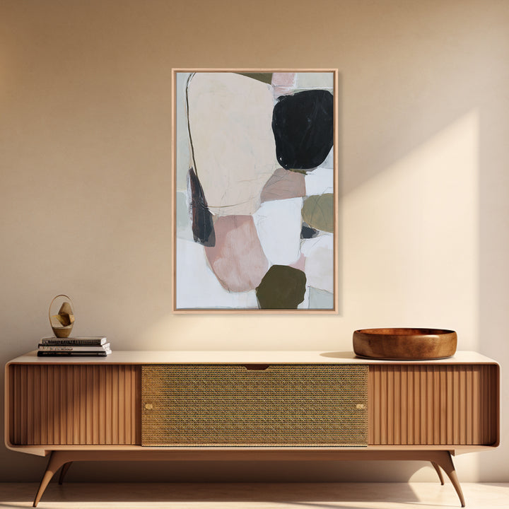 Quiet Coastal Rocks and Gray Sea Framed Canvas Print, Scandinavian Art, Abstract Wall Art, Living Room Decor, Fine Art, Nordic, SCA-2x3-55