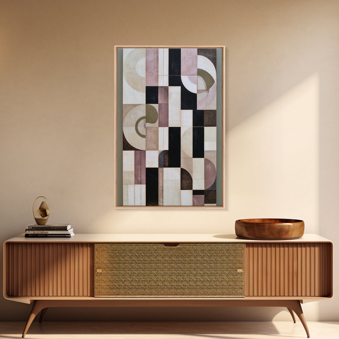 Soft Beige Geometric Abstraction Framed Canvas Print, Scandinavian Art, Living Room Wall Art, Living Room Decor, Abstract Art, SCA-2x3-59