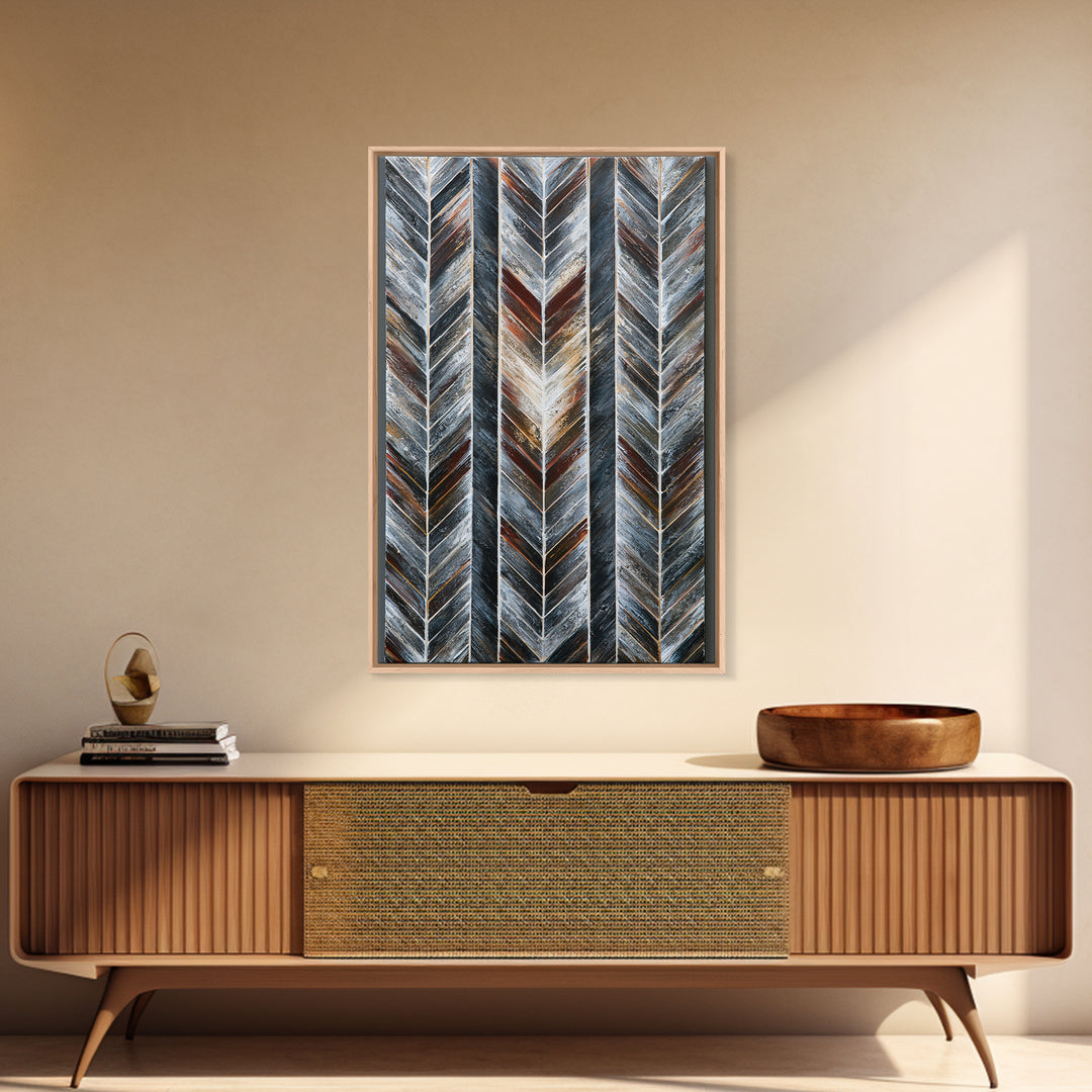 Herringbone Monochrome Pattern Framed Canvas Print, Scandinavian Art, Decor, Living Room Decor, Fine Art, Nordic, Printable Art, SCA-2x3-6