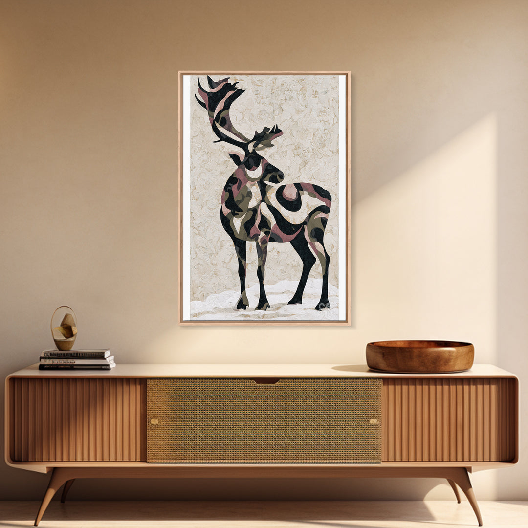 Reindeer Silhouette in Snowy Landscape Canvas Print, Scandinavian Art, Farmhouse Decor, Living Room Decor, Fine Art, Nordic, SCA-2x3-62
