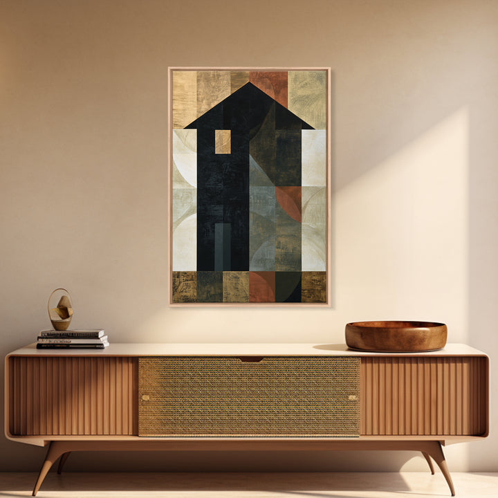 Simple Black House Shape Framed Canvas Print, Scandinavian Art, Abstract Painting, Living Room Decor, Abstract Art, Nordic, SCA-2x3-63