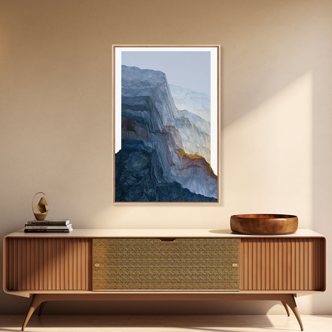 Muted Mountain Layers Framed Canvas Print, Scandinavian Art, Abstract Art, Living Room Decor, Nordic, Abstract Painting, SCA-2x3-64