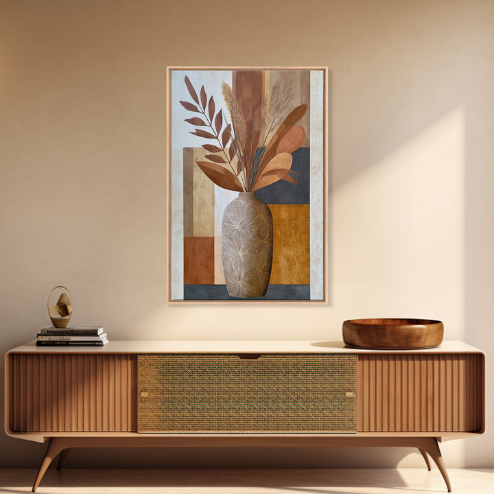 Ceramic Vase with Dried Grasses Framed Canvas Print, Scandinavian Art, Living Room Wall Art, Living Room Decor, Nordic, SCA-2x3-69