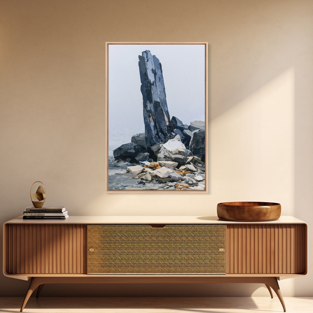 Quiet Coastal Rocks and Gray Sea Canvas Print, Scandinavian Art, Art, Living Room Decor, Fine Art, Nordic, Abstract Art, SCA-2x3-7