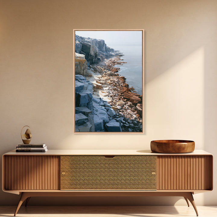 Quiet Coastal Rocks and Gray Sea Canvas Print, Scandinavian Art, Canvas Print, Living Room Decor, Fine Art, Nordic, SCA-2x3-79