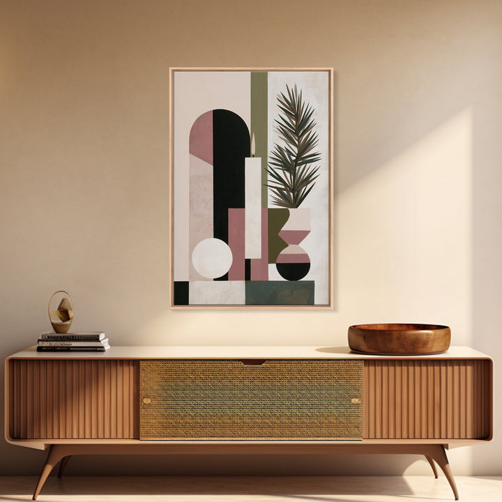 Hygge Candle and Pine Branch Still Life Framed Canvas Print, Scandinavian Art, Wall Art, Living Room Decor, Watercolor Art, SCA-2x3-84