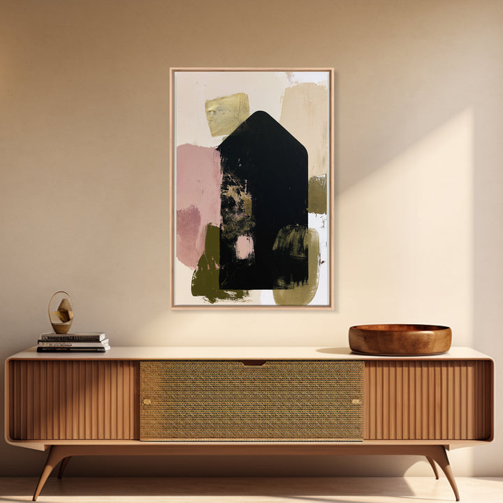 Simple Black House Shape Framed Canvas Print, Scandinavian Art, Textured Painting, Living Room Decor, Fine Art, Nordic, SCA-2x3-87