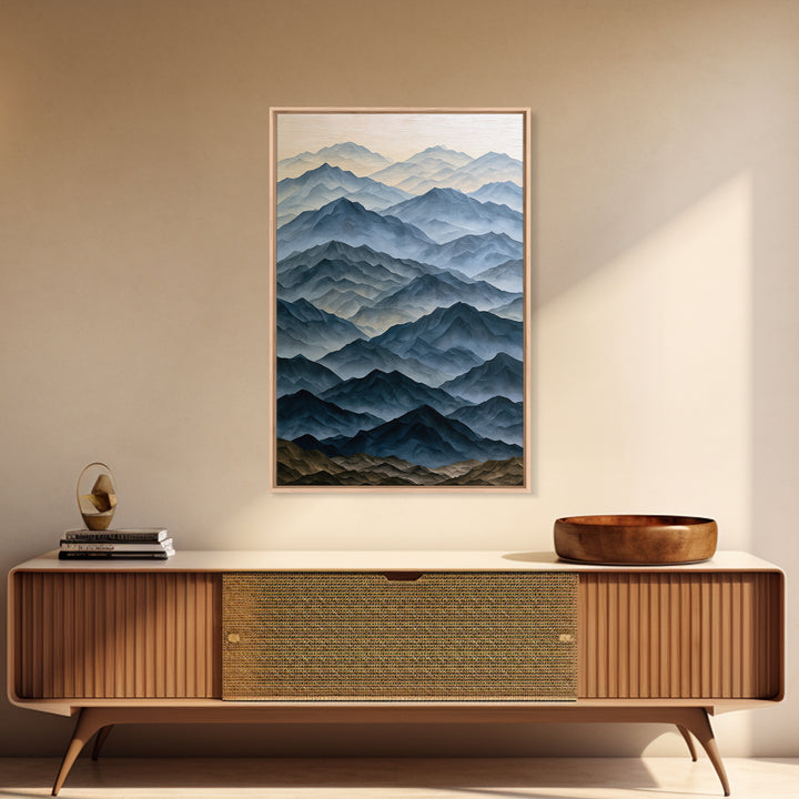 Muted Mountain Layers Framed Canvas Print, Scandinavian Art, Living Room Wall Art, Living Room Decor, Fine Art, Nordic, SCA-2x3-88