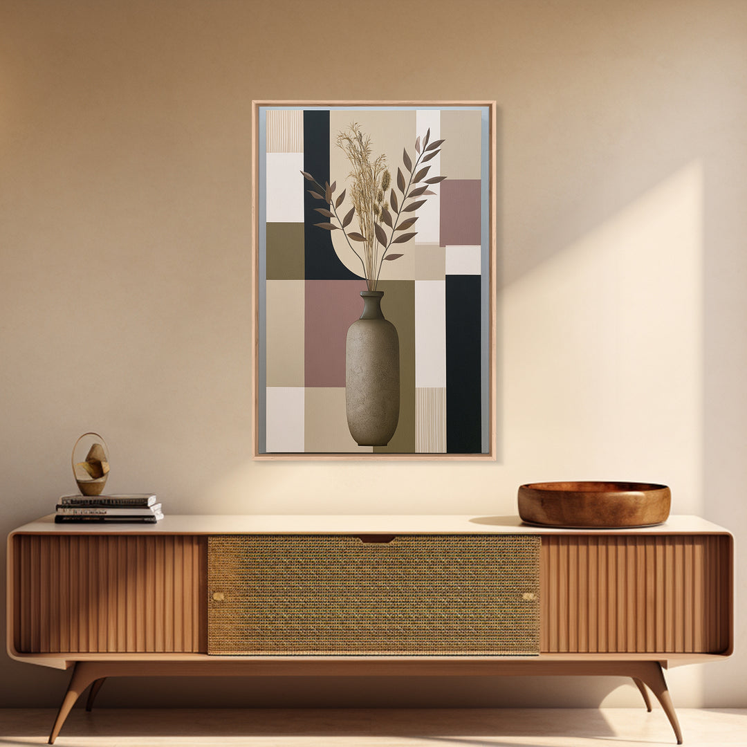 Ceramic Vase with Dried Grasses Framed Canvas Print, Scandinavian Art, Living Room Wall Art, Living Room Decor, Nordic, SCA-2x3-93