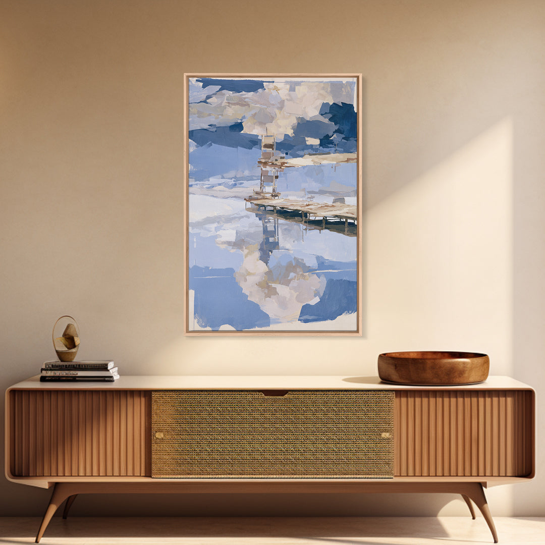 Calm Lake Dock Canvas Print, Scandinavian Art, Minimalist Decor, Living Room Decor, Nordic, Oil Painting, Digital Wall Art, SCA-2x3-95