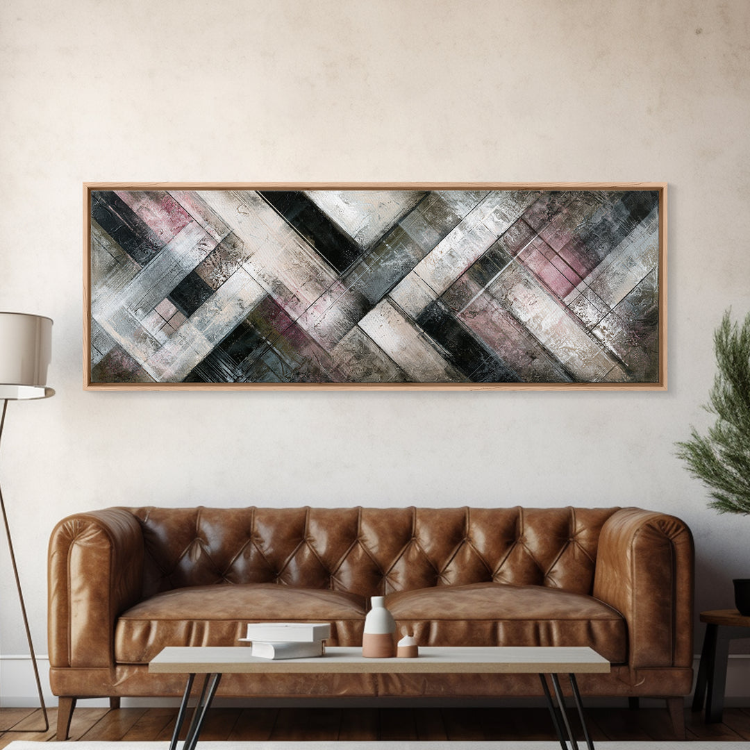 Herringbone Monochrome Pattern Canvas Print, Scandinavian Art, Luxury Decor, Living Room Decor, Fine Art, Nordic, SCA-3x1-14