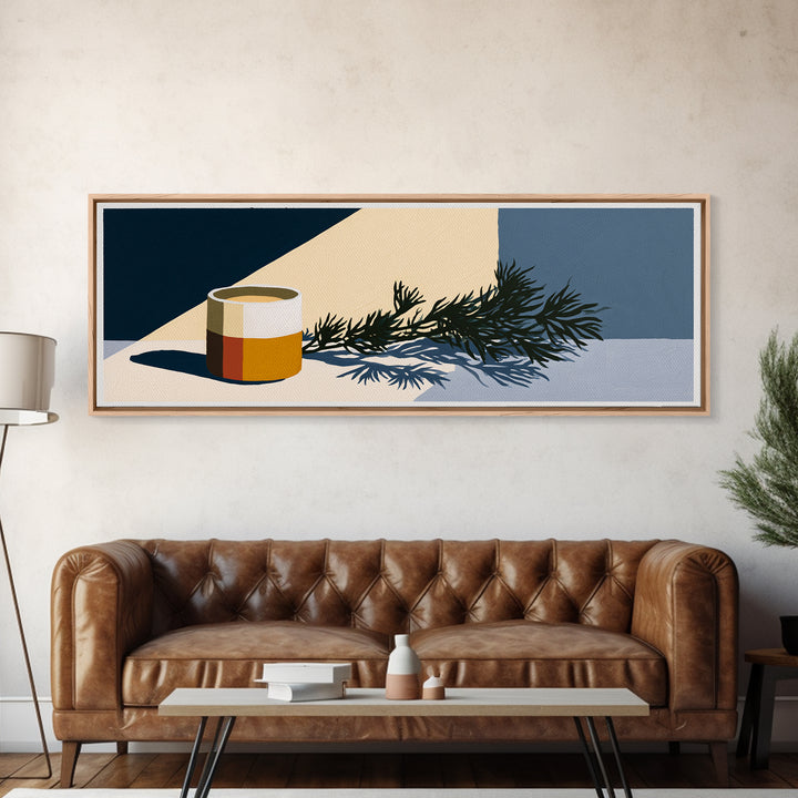 Hygge Candle and Pine Branch Still Life Canvas Print, Scandinavian Art, Floral Wall Art, Living Room Decor, Oil Painting, SCA-3x1-20