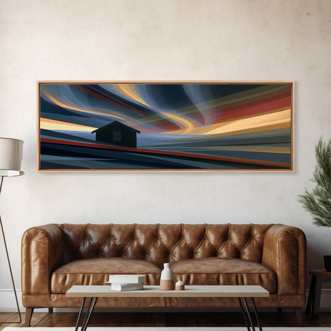 Simple Black House Shape Framed Canvas Print, Scandinavian Art, Contemporary Art, Living Room Decor, Abstract Art, Nordic, SCA-3x1-23