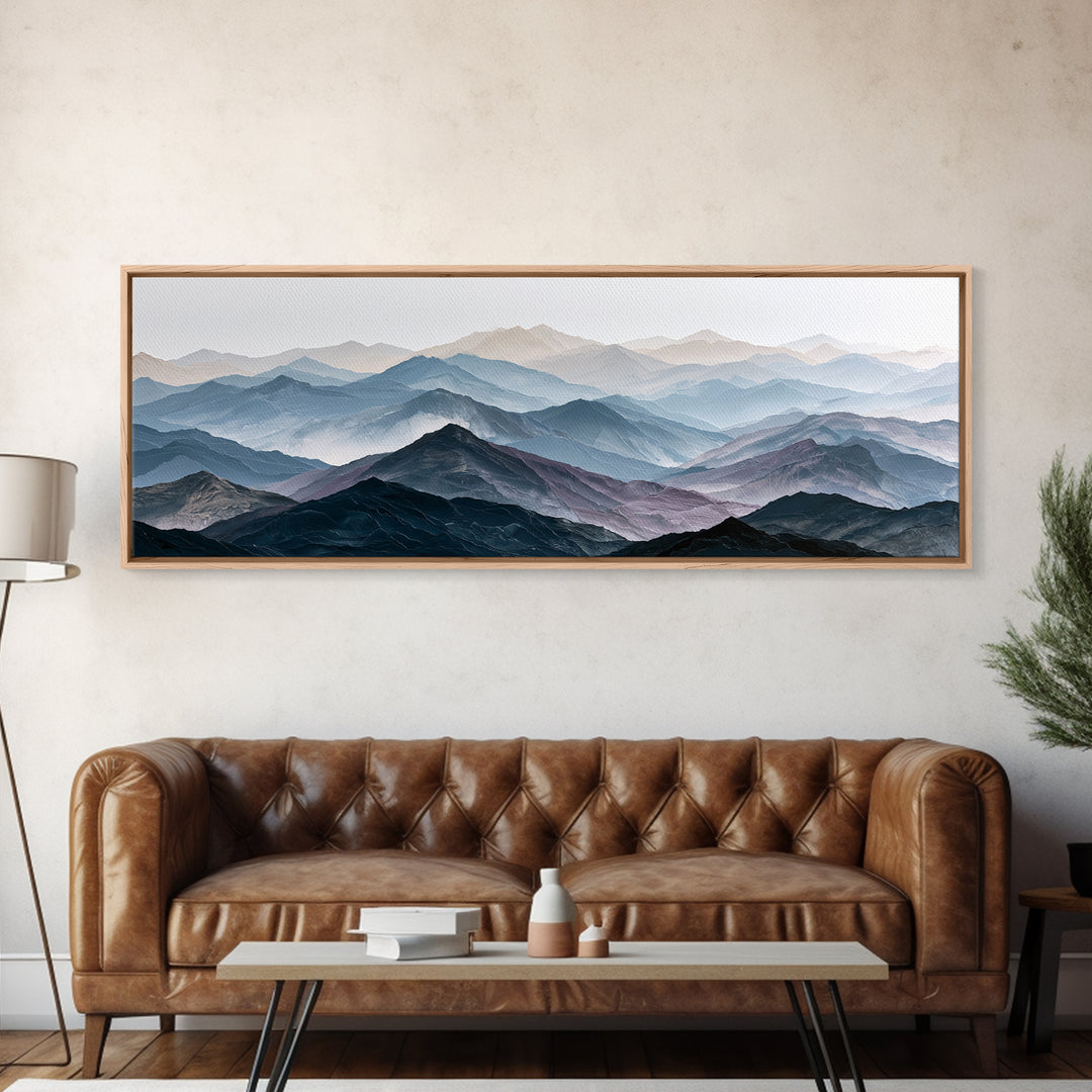 Muted Mountain Layers Canvas Print, Scandinavian Art, Modern Art, Living Room Decor, Fine Art, Nordic, Contemporary Art, SCA-3x1-24