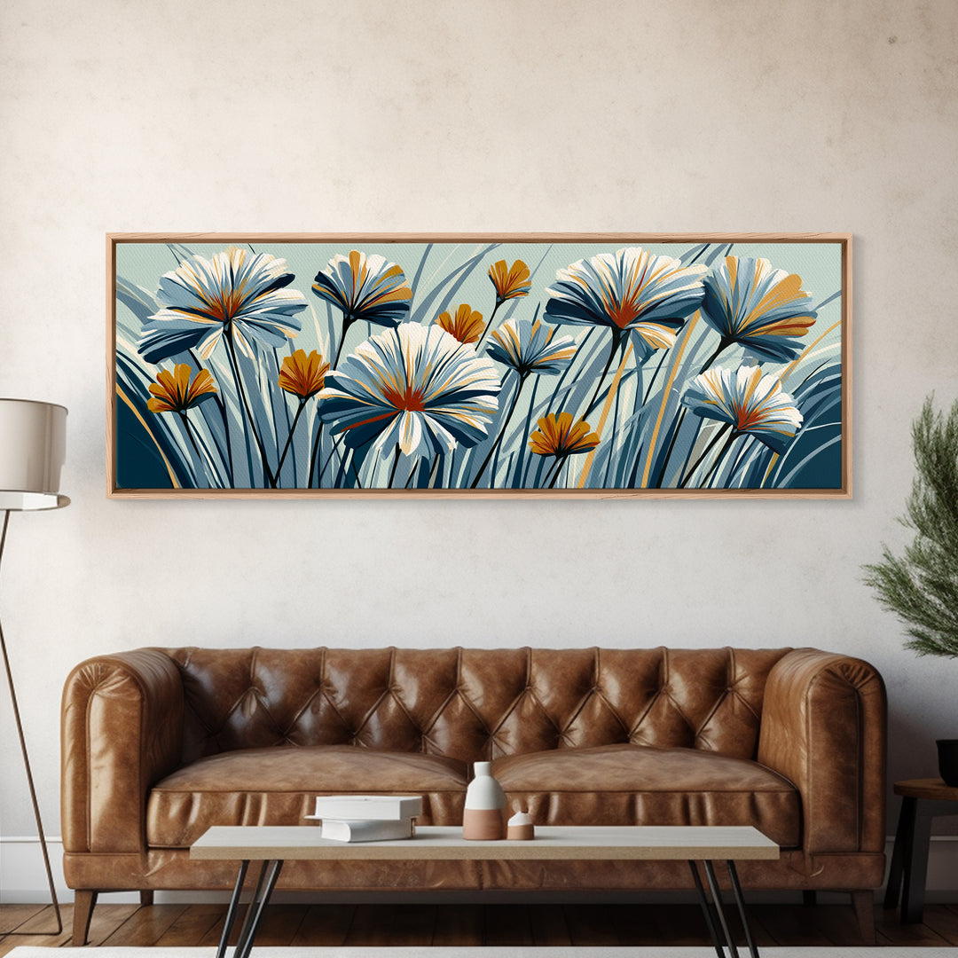 Minimal Meadow Flowers Canvas Print, Scandinavian Art, Boho Wall Art, Living Room Decor, Fine Art, Nordic, Modern Decor, SCA-3x1-26