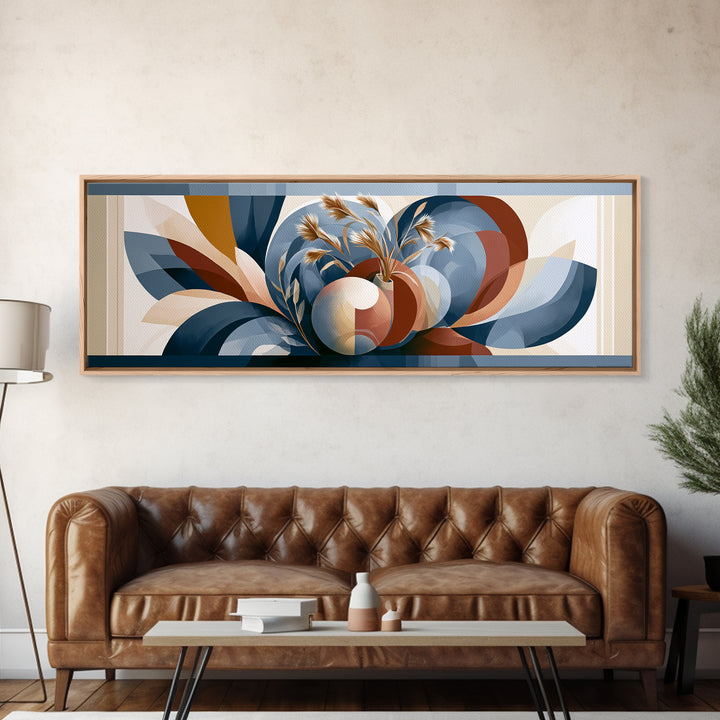 Ceramic Vase with Dried Grasses Canvas Print, Scandinavian Art, Floral Wall Art, Living Room Decor, Oil Painting, Nordic, SCA-3x1-29