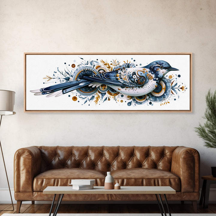 Nordic Folk Bird Framed Canvas Print, Scandinavian Art, Digital Wall Art, Living Room Decor, Fine Art, Nordic, Boho Decor, SCA-3x1-51
