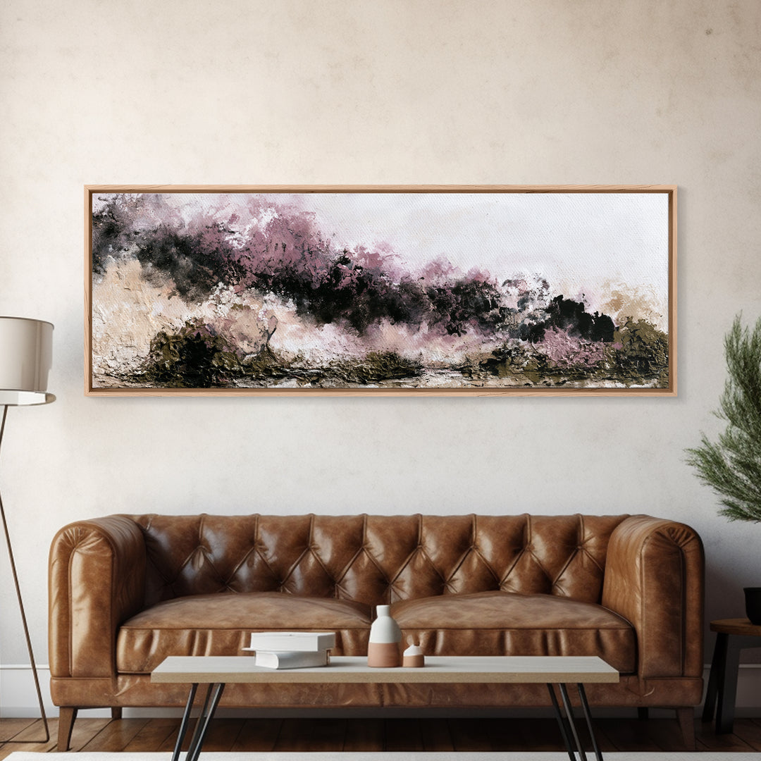 Winter Cabin Smoke Framed Canvas Print, Scandinavian Art, Modern Wall Art, Living Room Decor, Nordic, Statement Artwork, SCA-3x1-58