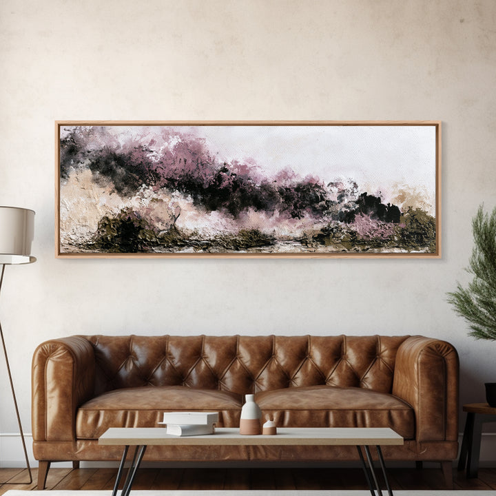 Winter Cabin Smoke Framed Canvas Print, Scandinavian Art, Modern Wall Art, Living Room Decor, Nordic, Statement Artwork, SCA-3x1-58