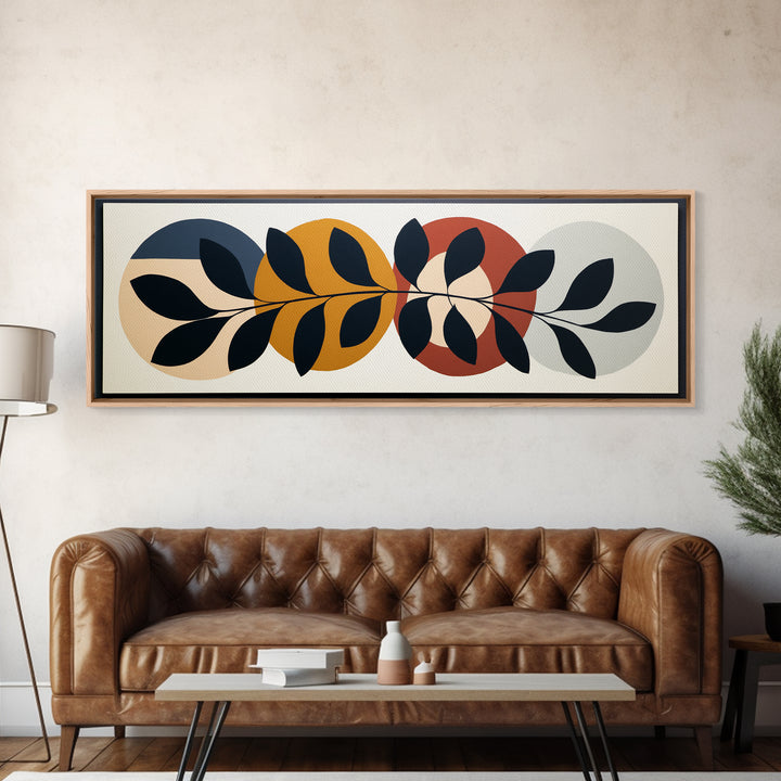 Single Black Branch on Warm White Background Framed Canvas Print, Scandinavian Art, Room Decor, Living Room Decor, Oil Painting, SCA-3x1-60